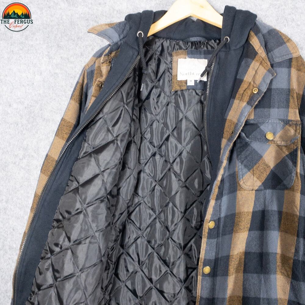 North Crest Shacket Multicolor Black Plaid Hooded Jacket Cabincore Men's Size M - Picture 3 of 11
